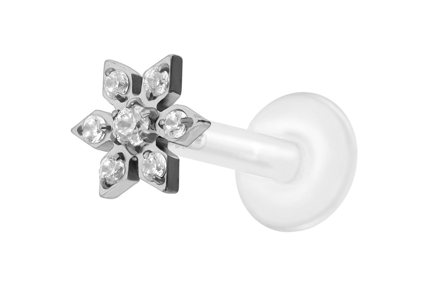 PTFE Labret Piercing mit Innengewinde + Titan-Aufsatz KRISTALLBLUME